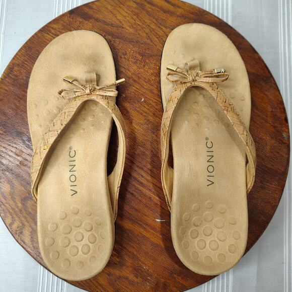 Vionic Bella Flip Flop Thong Sandals Womens 8 Gold Cork Tan Color - Picture 4 of 7